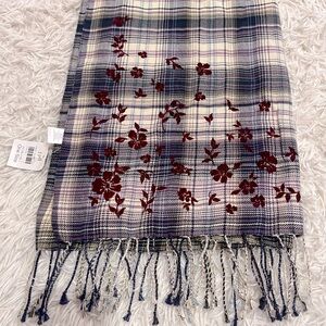 J Jill Floral Floral Plaid Scarf Wrap Multi Color NWT Shawl